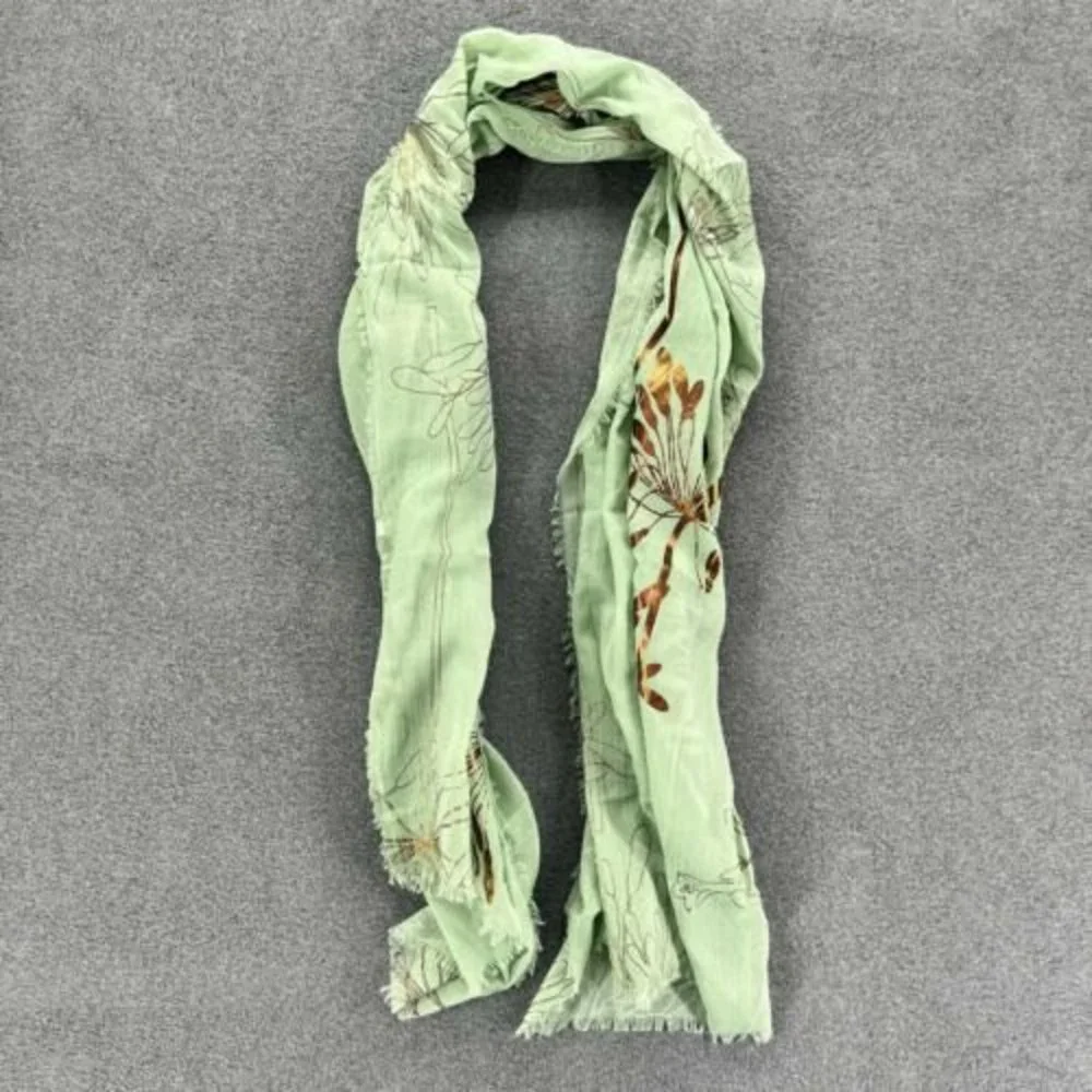 Women Scarf Light weight Green Metallic‎ bronze flower Design Soft 34 x 73